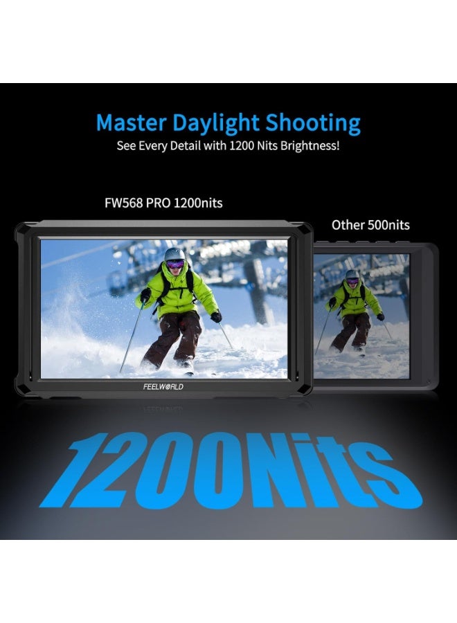 فيل وورلد شاشة مراقبة ميدانية للكاميرات FEELWORLD FW568 PRO مقاس 6 بوصات بسطوع عالٍ 1200 شمعة، تدعم تحميل جداول الألوان ثلاثية الأبعاد (3D LUT) المخصصة، متوافقة مع كاميرات DSLR، تدعم دقة 4K بمعدل 60 هرتز عبر منفذ HDMI إدخال وإخراج، مزودة بخاصية مراقبة شكل الموجة (Waveform)، وتصميم خفيف الوزن. - Image 5